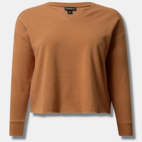 NWT - Torrid - Relaxed Fit Cozy Fleece Notch Neck Drop Shoulder Crop Sweatshirt - Picture 2 of 2